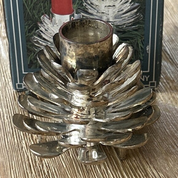 Pair of Silver Plate Pinecone Candlesticks by International Silver Company 2.5" - Picture 2 of 4